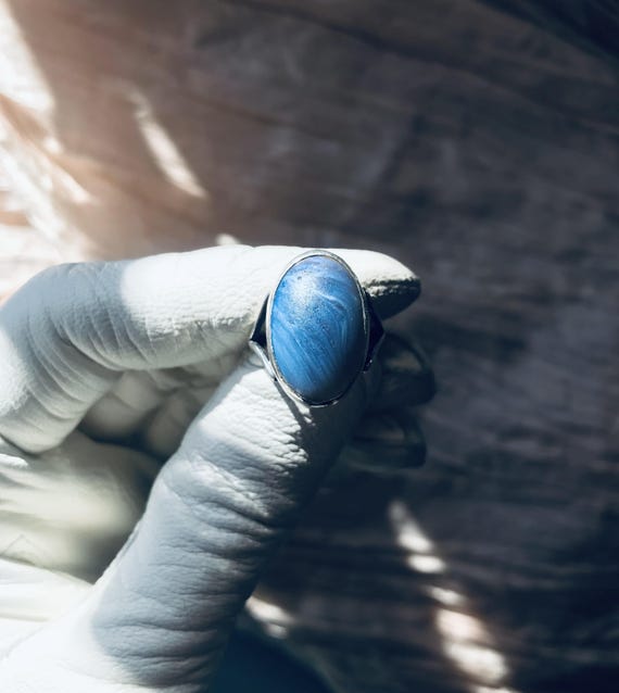 1960s silver statement ring with blue Bergslag st… - image 1