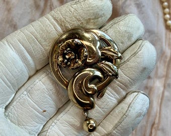 Mid-century Scandinavian moving parts gilded brooch/pendant