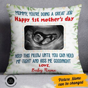 Happy First Mohter's Day Pillow,Baby Ultrasound Mom Pillow, Soon to Be Parents, New Baby, New Mom Gift, Pregnancy Gift,