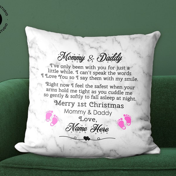 Personalized Mommy and Daddy First Christmas Pillow, New Parents Pillow, New Parents Expecting Parents Gift, Baby Announcement, New baby