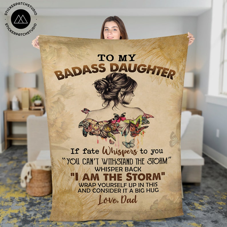 To My Badass Daughter Blanket From Dad, Blanket For Gift, Badass Daughter, Daughter Gift From Dad, Daughter Birthday, Family Throw Blanket image 4