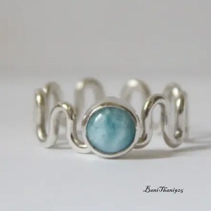Authentic Handmade Natural Larimar Ring - 925 Sterling Silver Designer Women&#39;s Ring | Stylish & Unique | Gift For Her | Indian Jewelry