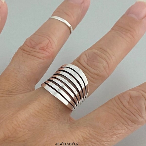 Handgemachte Sterling Silber Band Ring: Boho Statement Schmuck