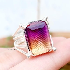 Handmade Cushion Cut Ametrine Ring: 925 Sterling Silver Statement Ring
