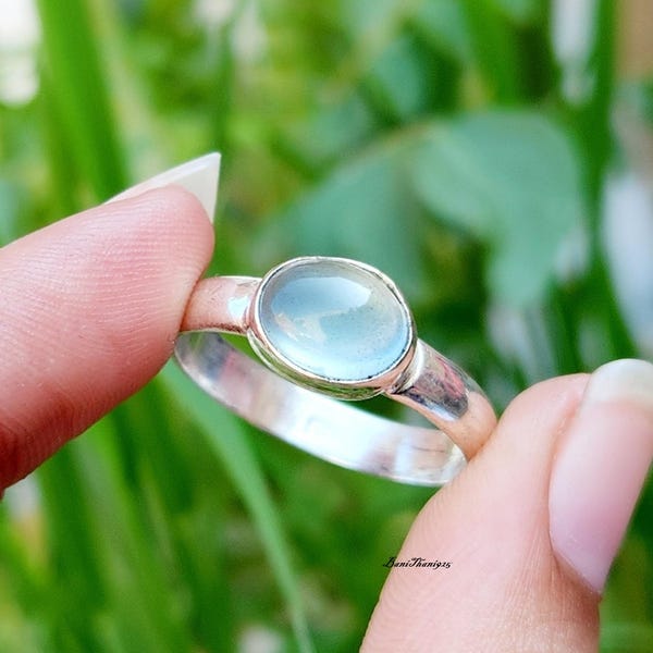 Dainty Aquamarine Ring: Handmade 925 Sterling Silver Band