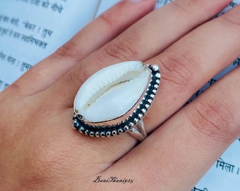 Handmade Cowrie Shell 925 Sterling Silver Ring: Statement Jewelry