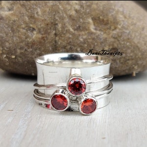 Garnet Gemstone Spinner Ring: Handmade Sterling Silver Meditation Ring