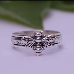 Honey Bee 925 Sterling Silver Spinner Ring: Boho Meditation Band