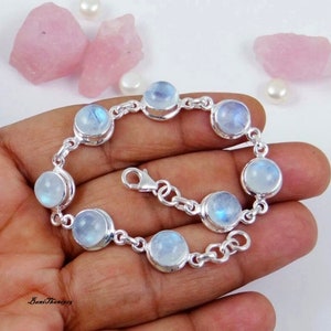 Rainbow Moonstone Bracelet, 925 Sterling Silver Bracelet, Dainty Bracelet, Gift For Her, Wedding Bracelet, Christmas Gift, Moonstone Jewelry