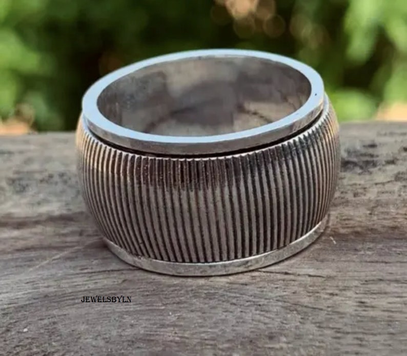 Thick Wide Band Sterling Silver Spinner Ring | Meditation Anxiety Ring ...