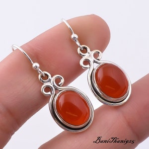 Handmade Natural Carnelian Earrings | 925 Sterling Silver | Oval Gemstone Earrings for Her | Perfect Wedding Gift | Handcrafted Jewelry