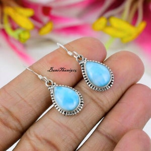 Natural Larimar Gemstone Earrings-925 Sterling Silver Earrings-Handmade Jewelry-Gift For Her-Bridesmaid Gifts-Women Earrings-Gift For Her