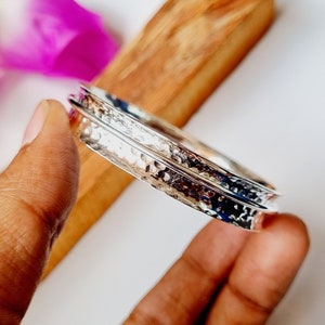 Handmade Hammered Sterling Silver Spinner Bangle: Meditation Jewelry
