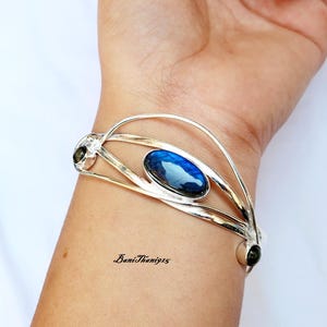 Labradorite Bangle: Adjustable 925 Sterling Silver Cuff Bracelet