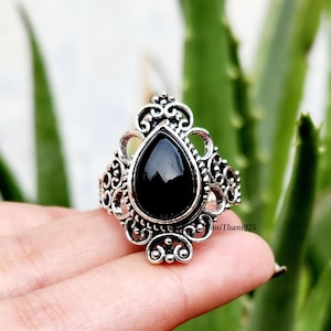 Dainty Black Onyx 925 Sterling Silver Ring: Stylish Gift