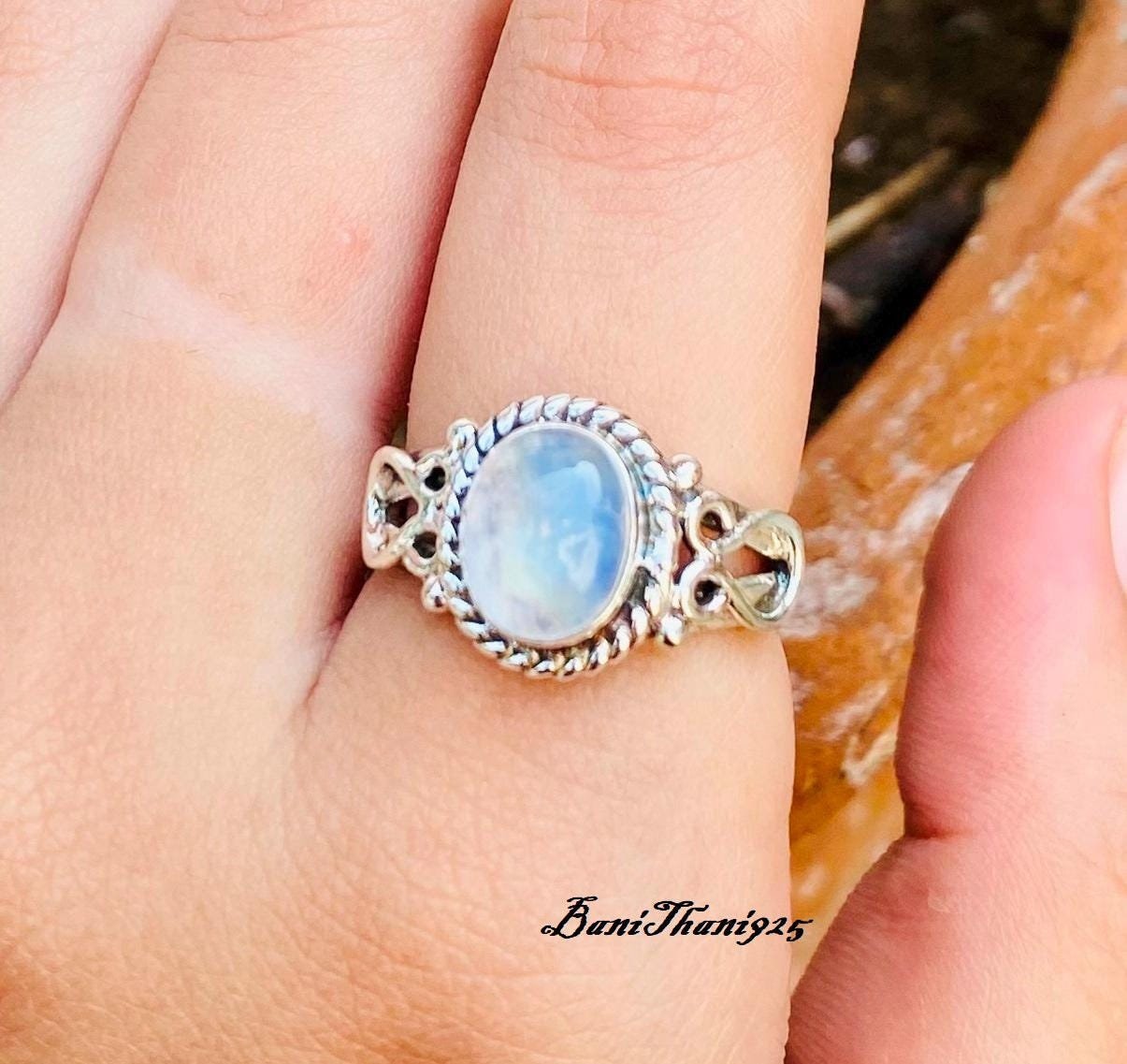Dainty Moonstone Ring: Handmade 925 Sterling Silver Statement Ring