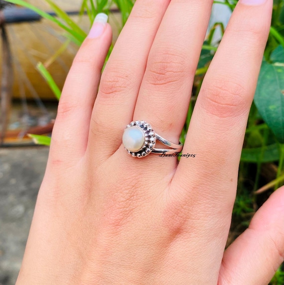 Handmade Pearl Stone Ring: 925 Sterling Silver Band - Etsy
