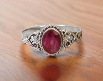 Handmade Ruby Gemstone Ring: Sterling Silver Band, Bridal Jewelry