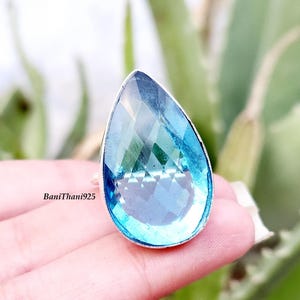 Stunning Blue Topaz Ring, 925 Sterling Silver Ring, Stylish Ring, Statement Band Ring, Gift For Her, Big Stone Ring, Gift For Christmas