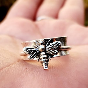 Handmade Honey Bee Sterling Silver Spinner Ring: Meditation Band