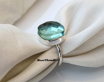 Aquamarine Sterling Silver Ring: Green Gemstone Statement Ring