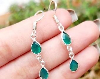 Handmade Emerald Sterling Silver Dangle Earrings: Minimalist Style