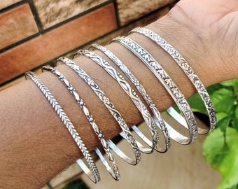 Designer 7 Set Of Bangles, Silver Bangles-925 Sterling Silver-Bangle Set-Flower Design Bangle-Fish Design Bangle-Women Bangle-Gift For Women