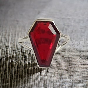 Red Garnet Coffin Ring, 925 Sterling Silver Ring, Coffin Ring For Women, Red Coffin Ring, Statement Ring, Boho Ring, Christmas Gift For Her
