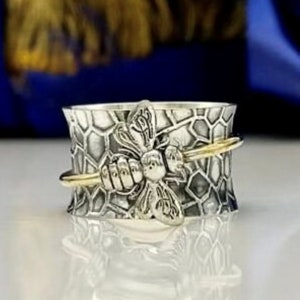 Bee Spinner Ring: 925 Sterling Silver Band, Boho Jewelry