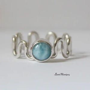 Handmade Larimar Band Ring: 925 Sterling Silver, Indian Style