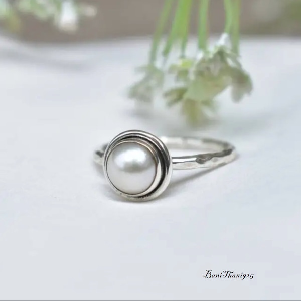 Handmade Pearl Stone Ring - 925 Sterling Silver, Minimalist Women's Ring, Perfect Gift for Her | Ideal Wedding Band & Christmas Gift