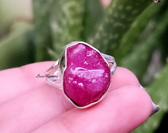 Handmade Raw Ruby Sterling Silver Ring: Statement Jewelry