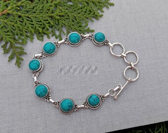 Handmade Turquoise Bracelet: 925 Sterling Silver Boho Style