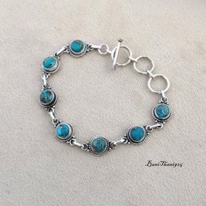 Blue Copper Turquoise Bracelet: Handmade 925 Sterling Silver Gemstone Jewelry