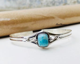 Larimar Edelstein Armreif: Handgefertigtes Armband aus 925 Sterlingsilber
