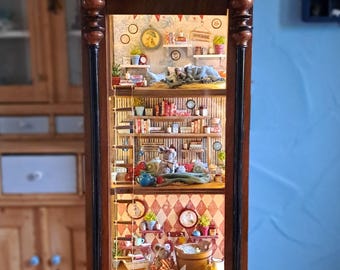 Mouse home in an old clock case, miniature, unique piece, diorama