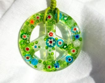 Colorful peace sign, peace sign made of millefiori beads in epoxy resin
