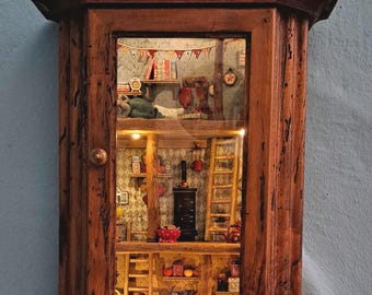 Mouse home in an old clock case, miniature, unique piece, diorama