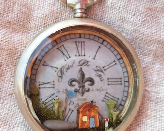 Miniature world in an old pocket watch case, pendant, unique