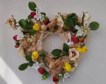 Decoración primaveral en forma de corazón con fresas, centro de mesa, decoración primaveral, decoración de temporada, regalo de inauguración de la casa, regalo para el hogar