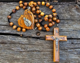 Olive Wood Rosary Wall Art | Handmade Christian Decor from Bethlehem | Large Oversized Wooden Rosary