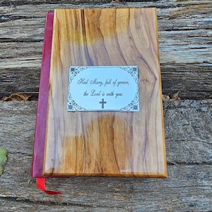 Holy land hand made Bible Olive wood binding 925 silver plate with special engraving