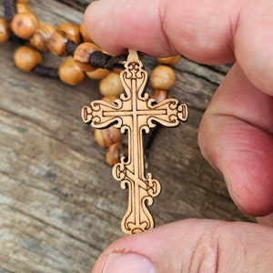 Handmade Olive wood Rosary Necklace Big wood cross Can be worn Made in the Holy land