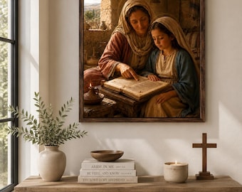 Santa Ana enseñando a la niña María (imprimible), Ana enseñando a María, Decoración infantil, Regalo para abuela, Arte de Santa Ana, Santa Ana