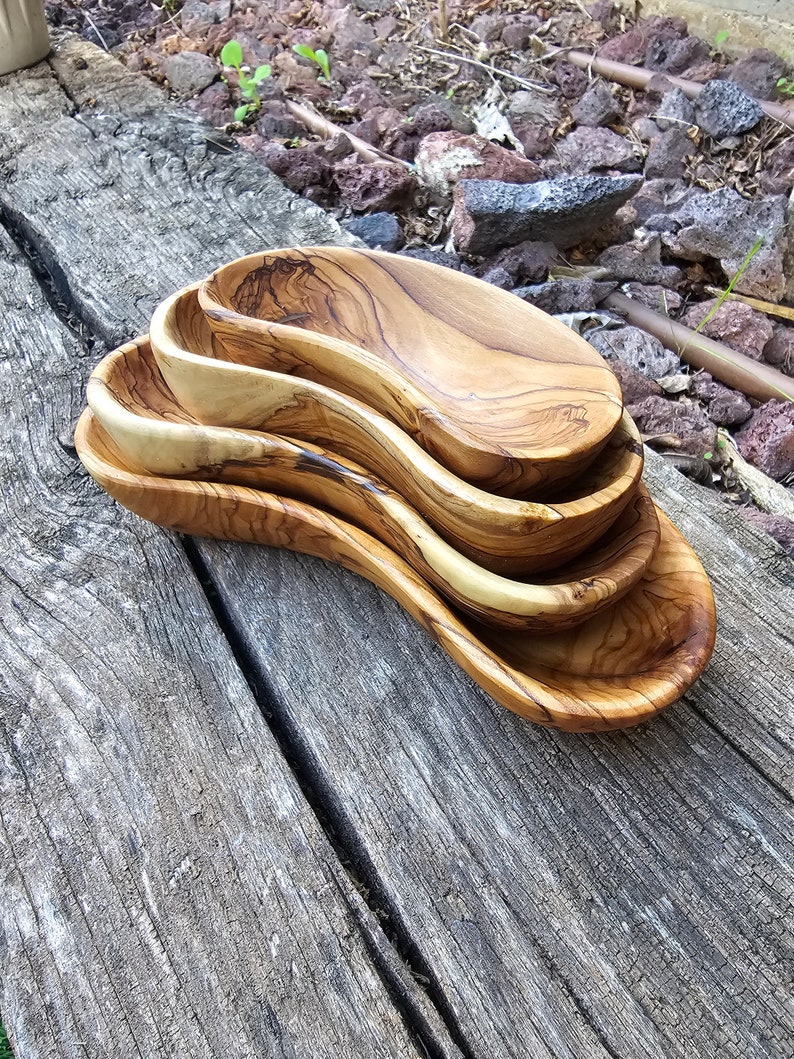 Set of 4 Olive Wood Bowls Handcrafted Out of Bethlehem Olive Etsy