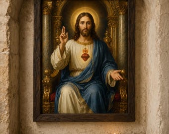 Sacred Heart of Jesus Wall Art, Christ the King Printable, Baroque Catholic Art, Enthroned Jesus Digital Download, Prayer Room Decor