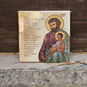 Tile Icon of Saint Joseph with prayer Made in the Holy land
