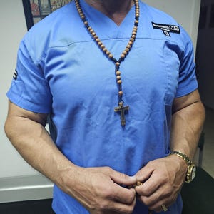 Extremely massive Hand made olive wood Rosary 10mm beads from Jerusalem Antique Finish Cross