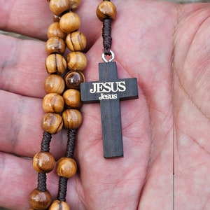 Olive wood rosary necklace handmade from jerusalem Can be worn