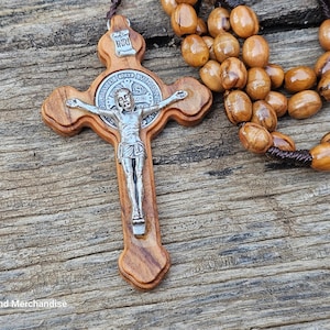 Hand made rosary necklace 8cm Cross Oval Olive wood beads from Jerusalem